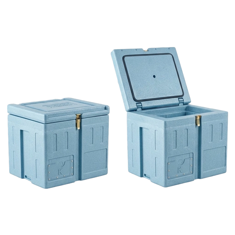 ecoBOX 53 ecoTES Trockeneisbox ecoBOX 53 Liter, geschlossen und geöffnet